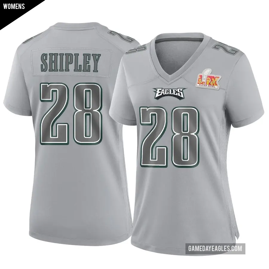 Women's Philadelphia Eagles ＃28 Will Shipley Gray Game Atmosphere Fashion Super Bowl LIX Jersey