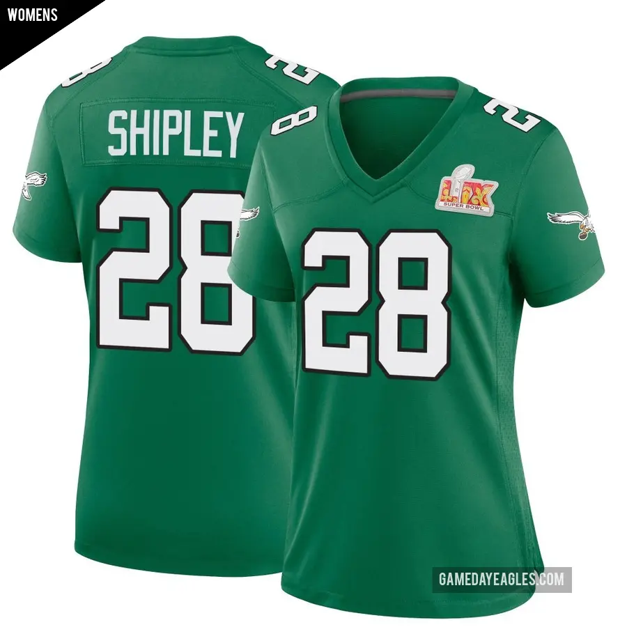 Women's Philadelphia Eagles ＃28 Will Shipley Green Game Kelly Alternate Super Bowl LIX Jersey