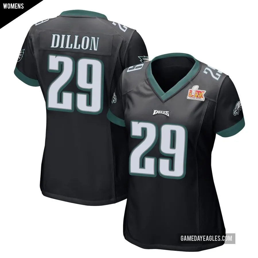 Women's Philadelphia Eagles ＃29 AJ Dillon Black Game Alternate Super Bowl LIX Jersey