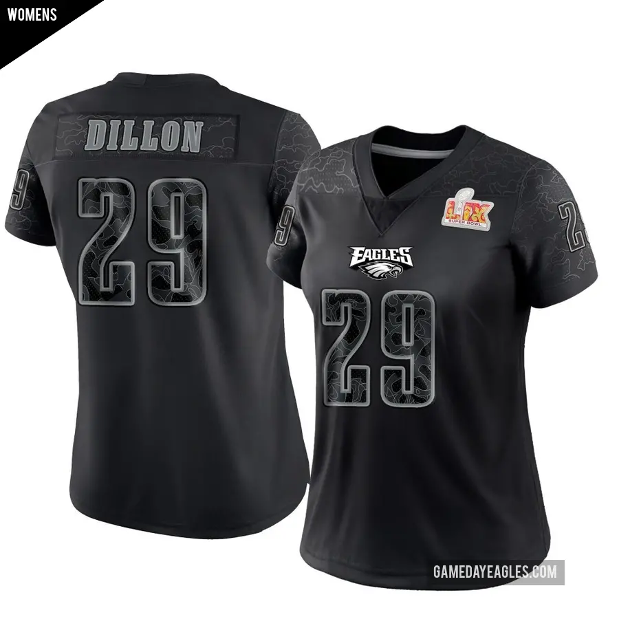 Women's Philadelphia Eagles ＃29 AJ Dillon Black Limited Reflective Super Bowl LIX Jersey