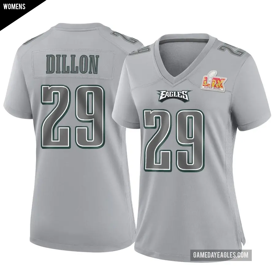 Women's Philadelphia Eagles ＃29 AJ Dillon Gray Game Atmosphere Fashion Super Bowl LIX Jersey