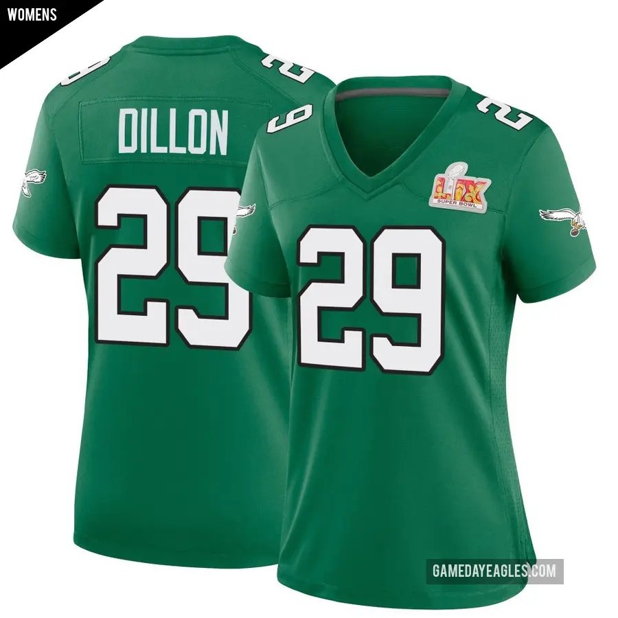 Women's Philadelphia Eagles ＃29 AJ Dillon Green Game Kelly Alternate Super Bowl LIX Jersey