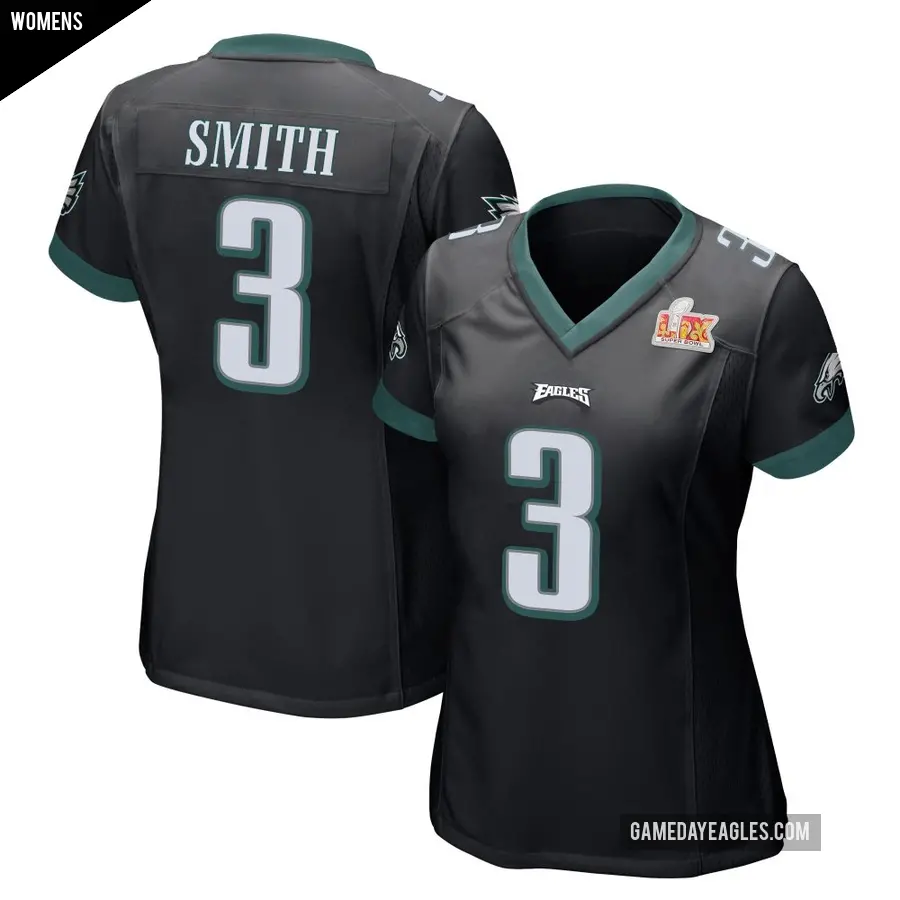 Women's Philadelphia Eagles ＃3 Nolan Smith Jr. Black Game Alternate Super Bowl LIX Jersey