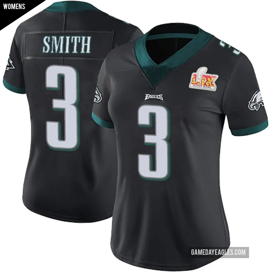Women's Philadelphia Eagles ＃3 Nolan Smith Jr. Black Limited Alternate Vapor Untouchable Super Bowl LIX Jersey