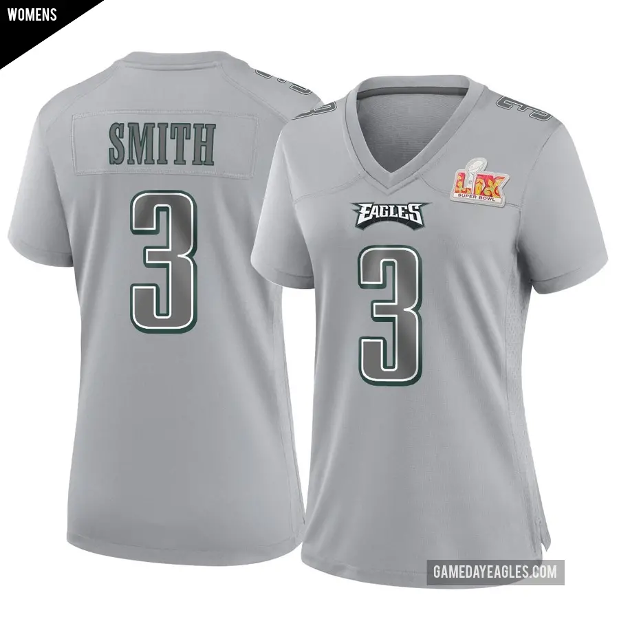 Women's Philadelphia Eagles ＃3 Nolan Smith Jr. Gray Game Atmosphere Fashion Super Bowl LIX Jersey