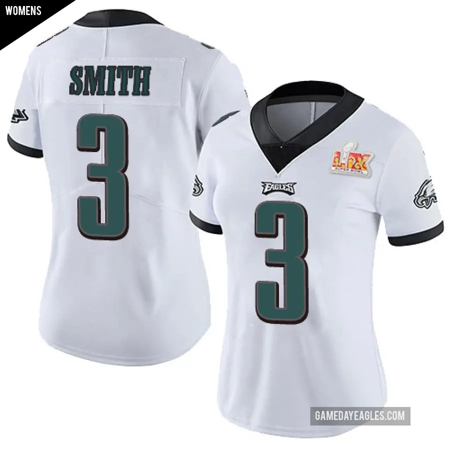Women's Philadelphia Eagles ＃3 Nolan Smith Jr. White Limited Vapor Untouchable Super Bowl LIX Jersey