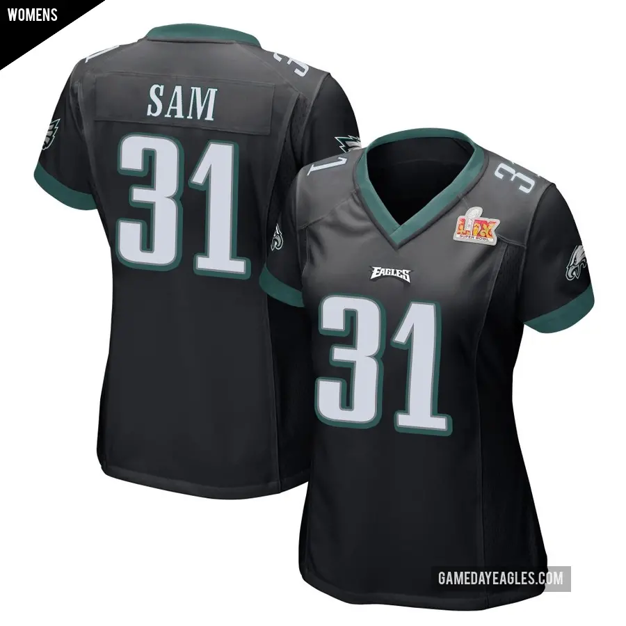 Women's Philadelphia Eagles ＃31 Andre' Sam Black Game Alternate Super Bowl LIX Jersey
