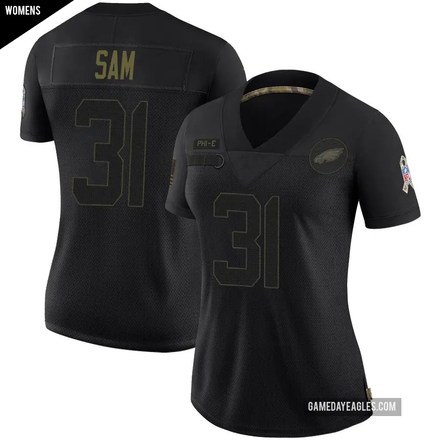 Women's Philadelphia Eagles ＃31 Andre' Sam Black Limited 2020 Salute To Service Jersey