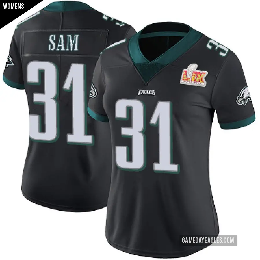 Women's Philadelphia Eagles ＃31 Andre' Sam Black Limited Alternate Vapor Untouchable Super Bowl LIX Jersey