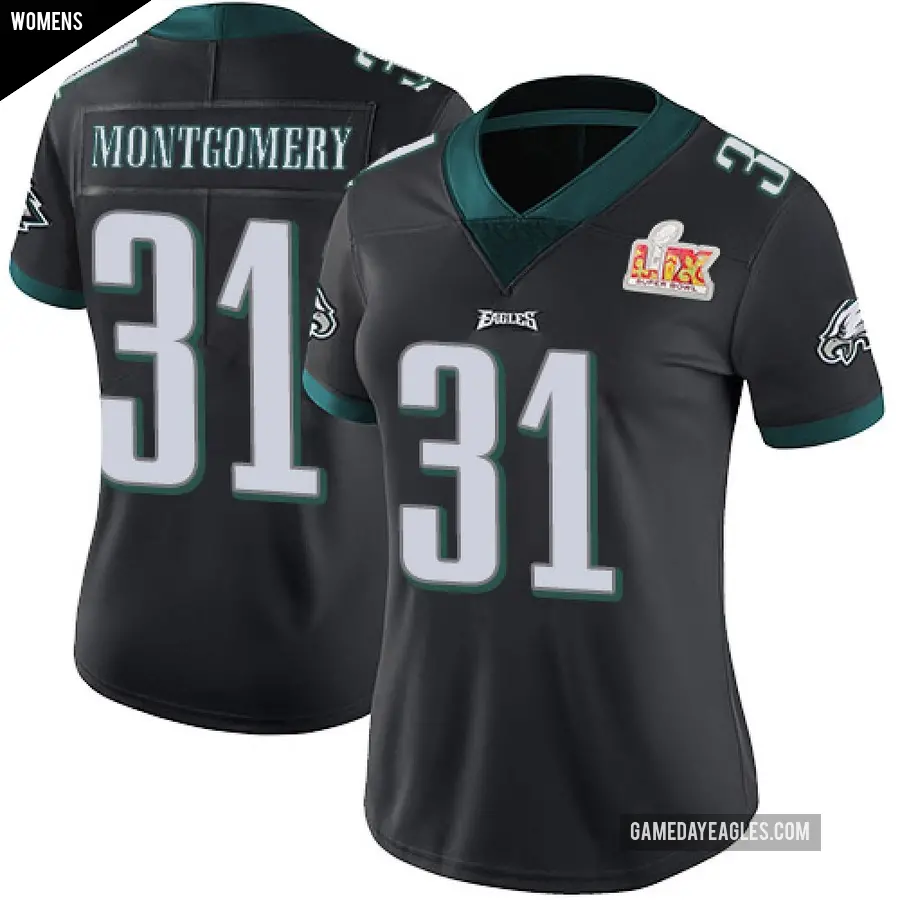 Women's Philadelphia Eagles ＃31 Wilbert Montgomery Black Limited Alternate Vapor Untouchable Super Bowl LIX Jersey