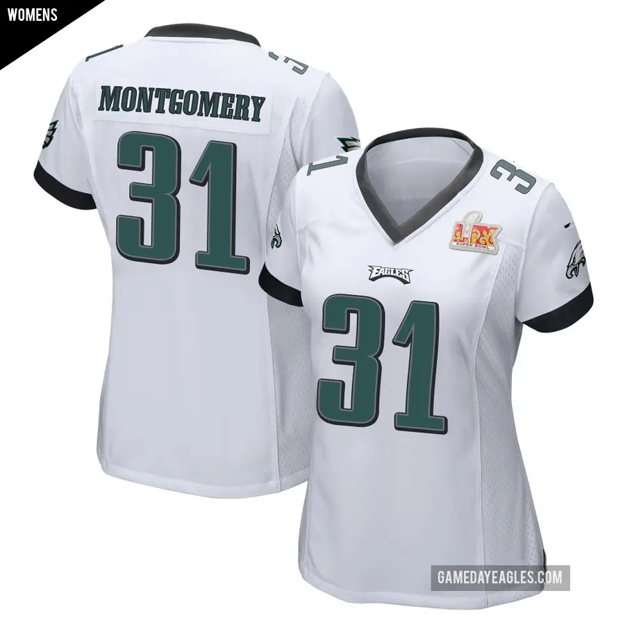 Women's Philadelphia Eagles ＃31 Wilbert Montgomery White Game Super Bowl LIX Jersey