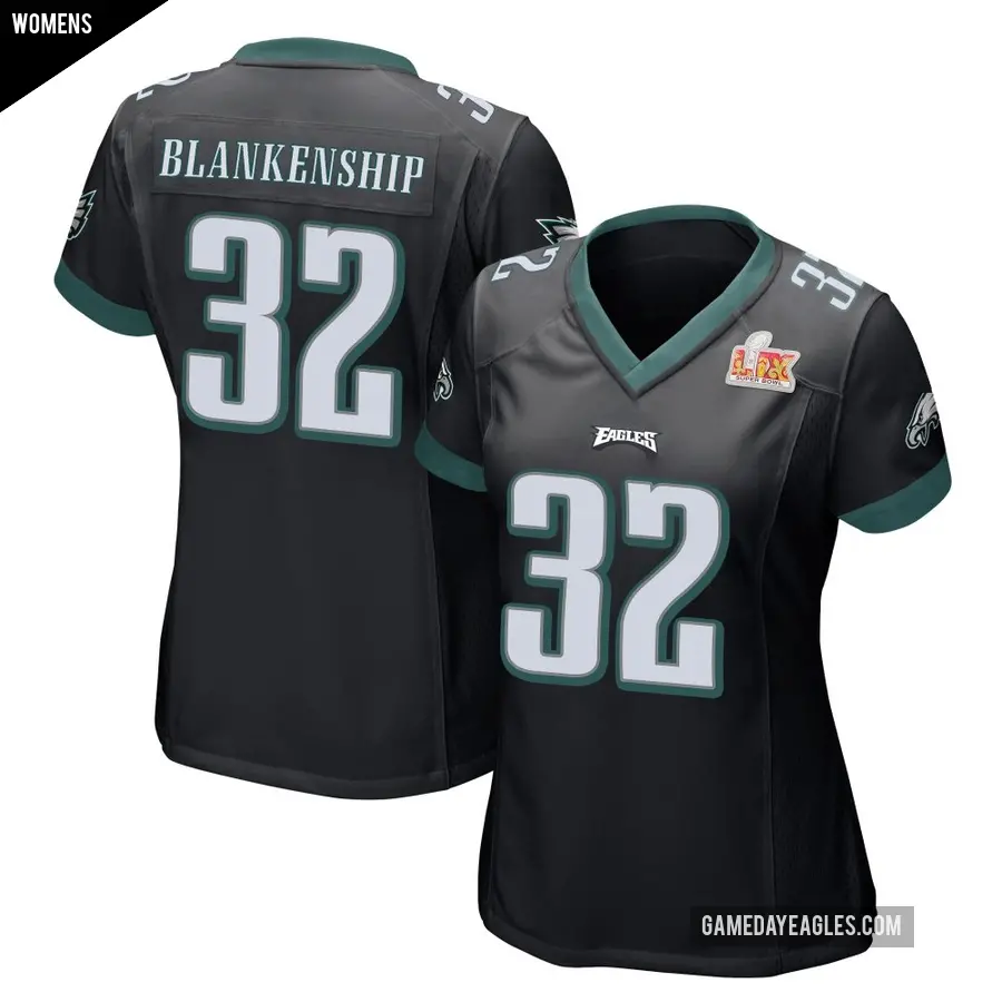 Women's Philadelphia Eagles ＃32 Reed Blankenship Black Game Alternate Super Bowl LIX Jersey