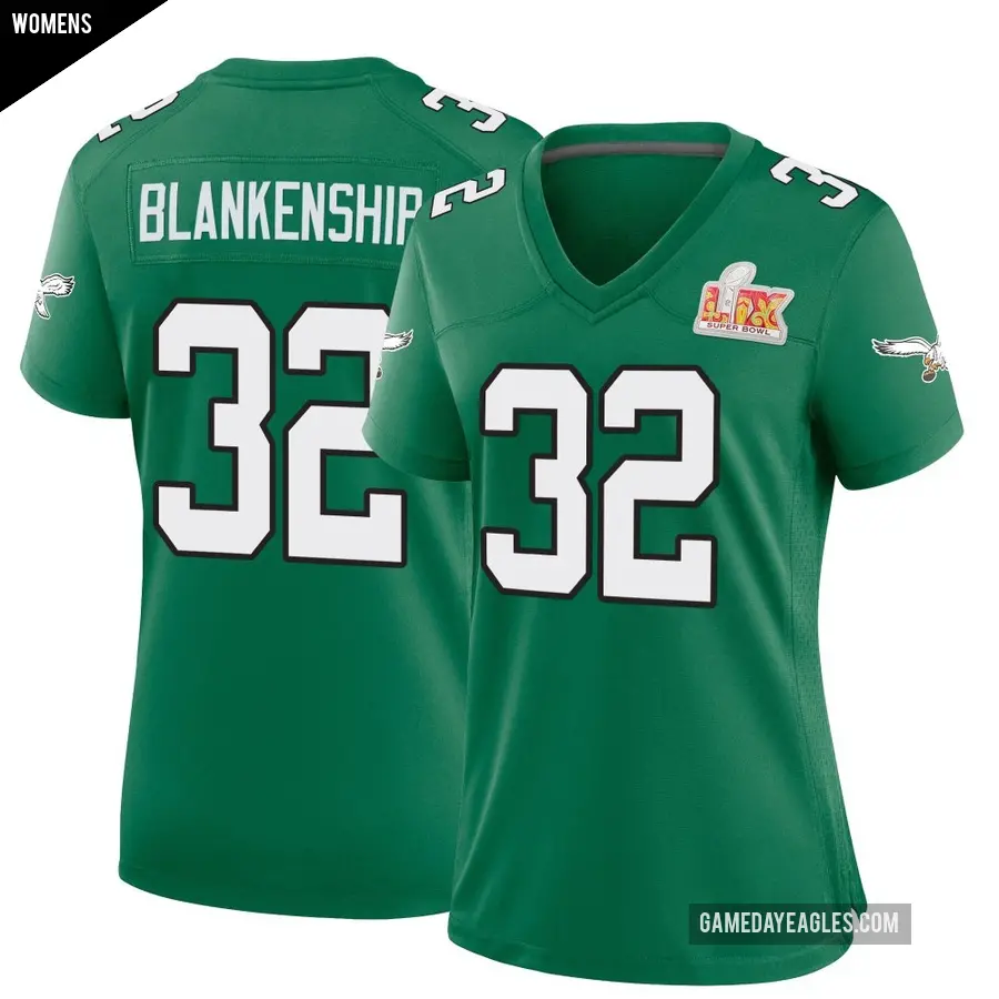 Women's Philadelphia Eagles ＃32 Reed Blankenship Green Game Kelly Alternate Super Bowl LIX Jersey
