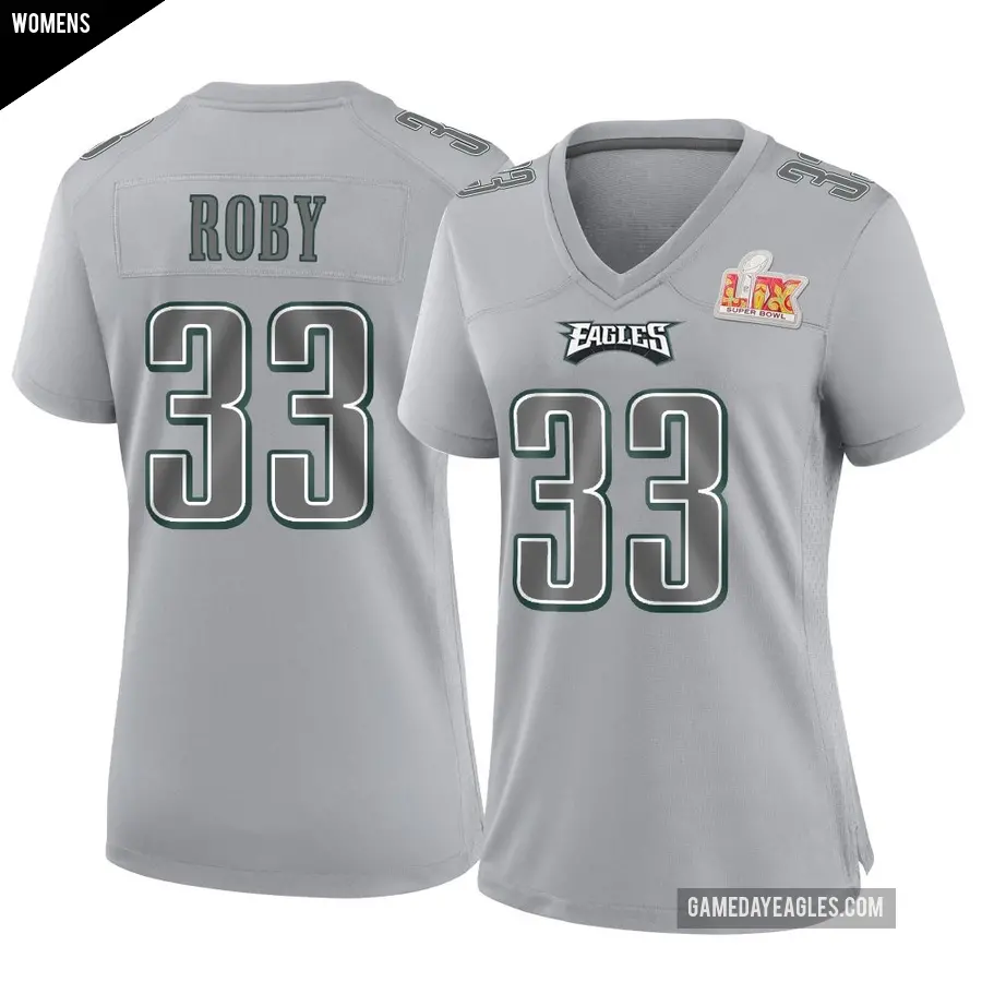 Women's Philadelphia Eagles ＃33 Bradley Roby Gray Game Atmosphere Fashion Super Bowl LIX Jersey