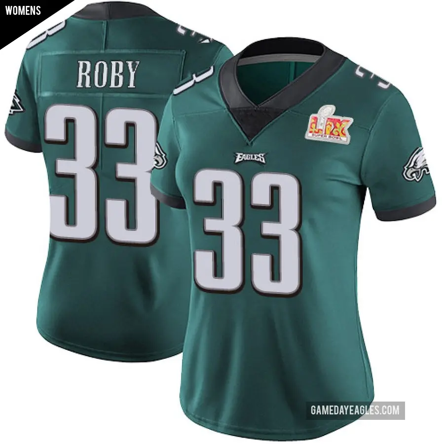 Women's Philadelphia Eagles ＃33 Bradley Roby Green Limited Midnight Team Color Vapor Untouchable Super Bowl LIX Jersey