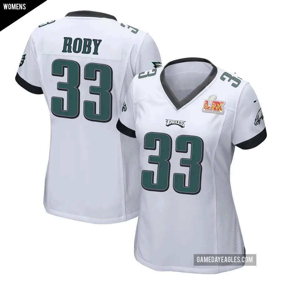 Women's Philadelphia Eagles ＃33 Bradley Roby White Game Super Bowl LIX Jersey