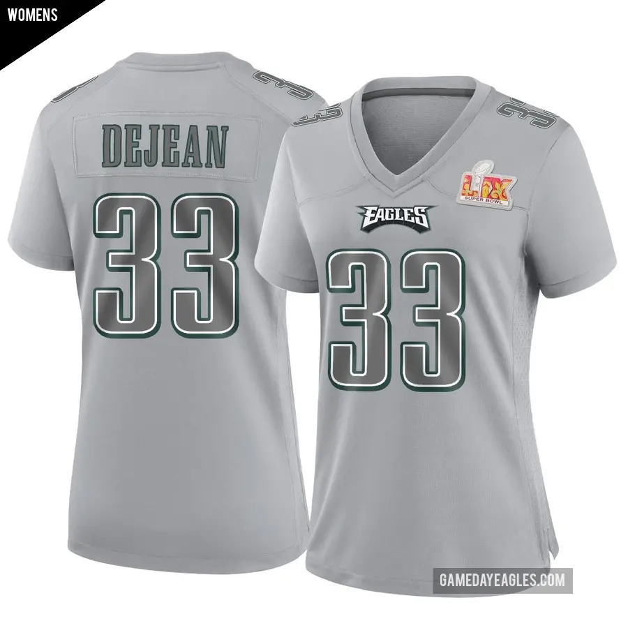 Women's Philadelphia Eagles ＃33 Cooper DeJean Gray Game Atmosphere Fashion Super Bowl LIX Jersey