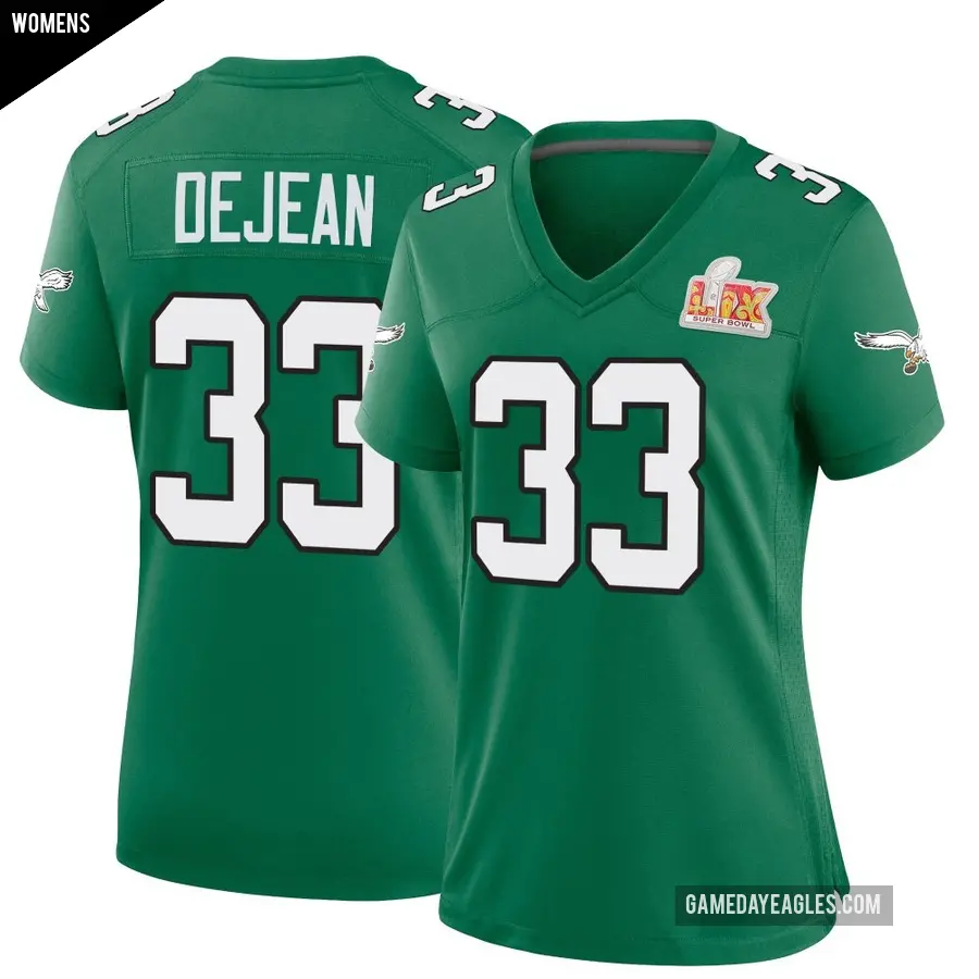 Women's Philadelphia Eagles ＃33 Cooper DeJean Green Game Kelly Alternate Super Bowl LIX Jersey