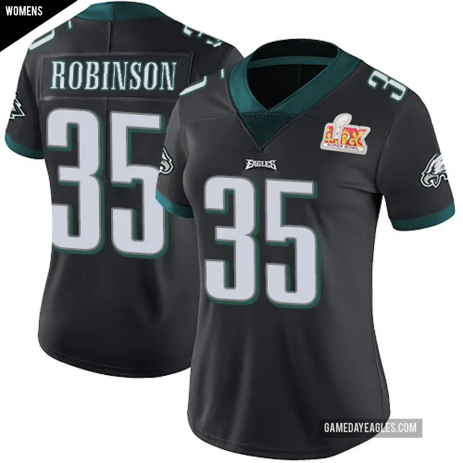 Women's Philadelphia Eagles ＃35 Keilan Robinson Black Limited Alternate Vapor Untouchable Super Bowl LIX Jersey