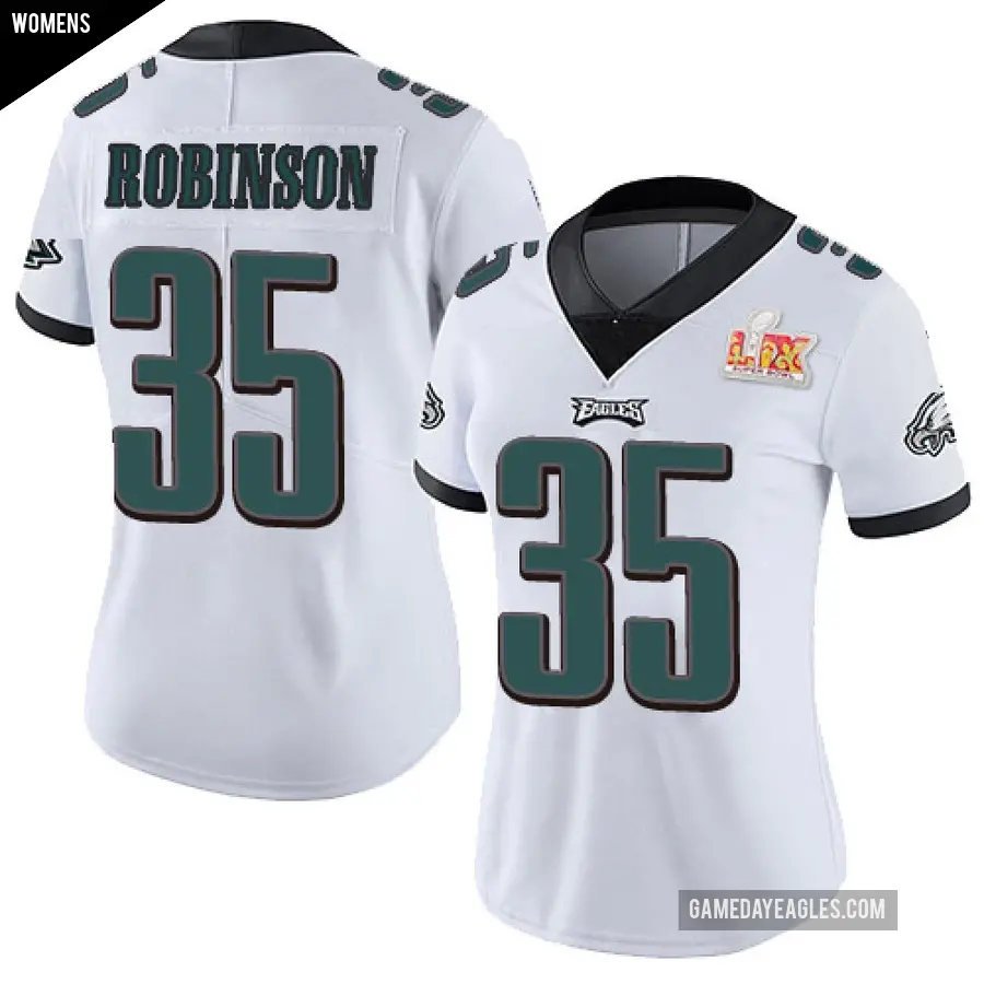 Women's Philadelphia Eagles ＃35 Keilan Robinson White Limited Vapor Untouchable Super Bowl LIX Jersey