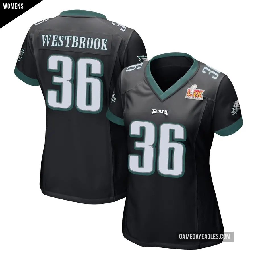 Women's Philadelphia Eagles ＃36 Brian Westbrook Black Game Alternate Super Bowl LIX Jersey