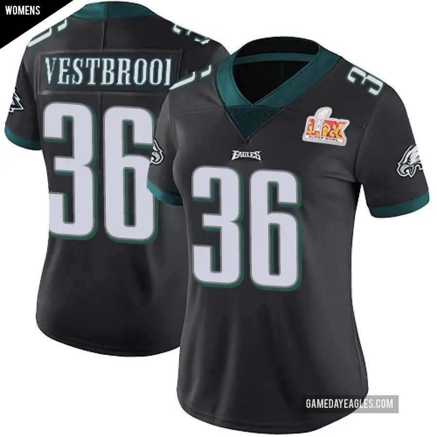 Women's Philadelphia Eagles ＃36 Brian Westbrook Black Limited Alternate Vapor Untouchable Super Bowl LIX Jersey
