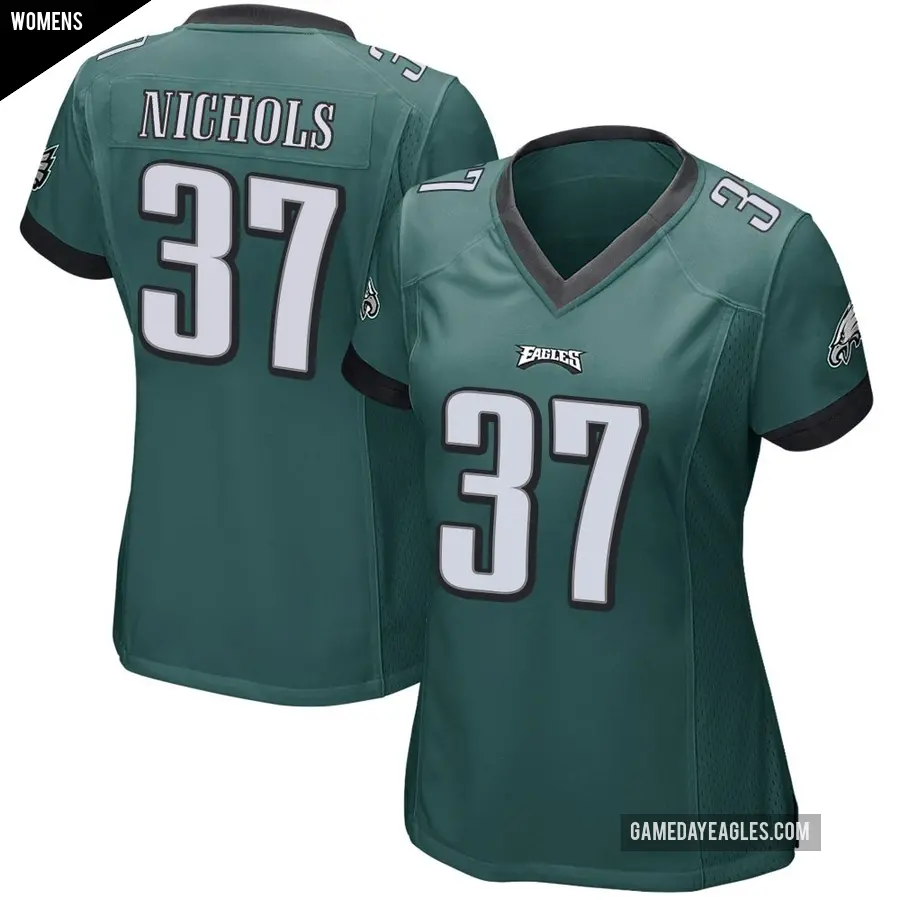 Women's Philadelphia Eagles ＃37 Lew Nichols Green Game Team Color Jersey