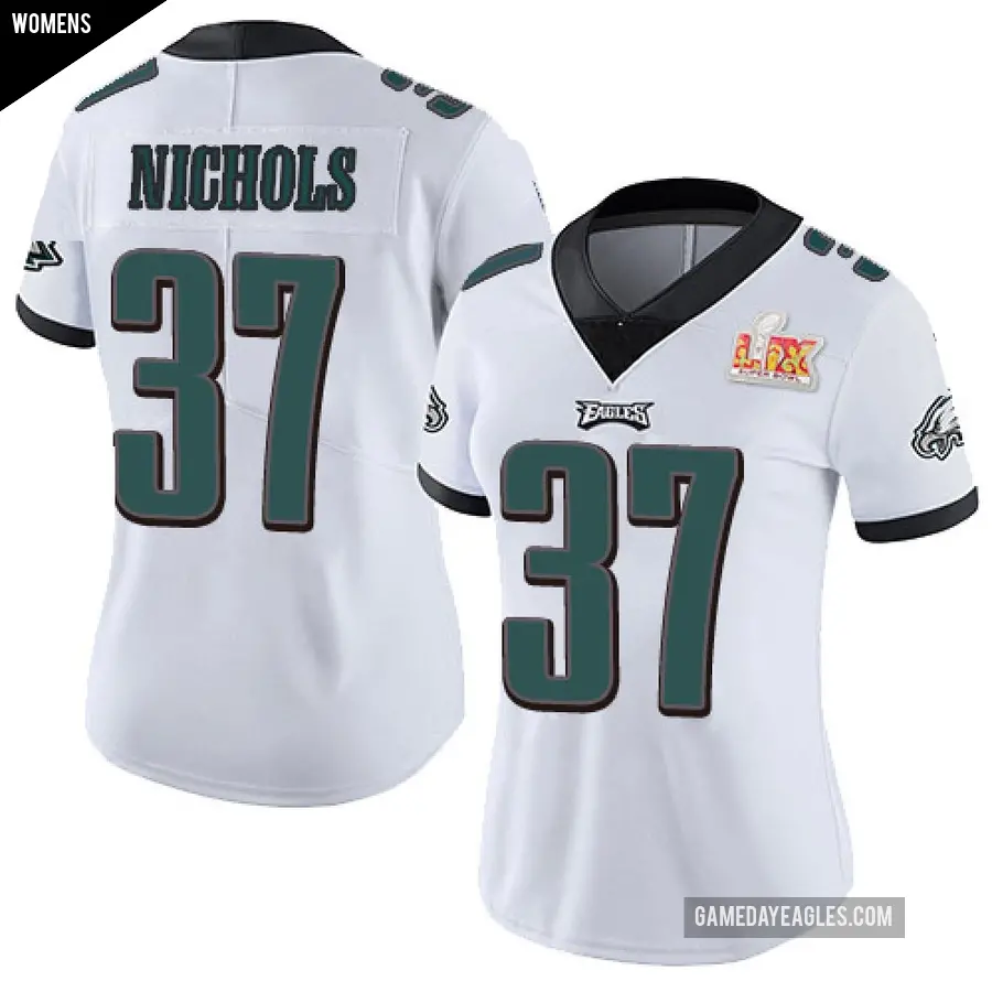 Women's Philadelphia Eagles ＃37 Lew Nichols White Limited Vapor Untouchable Super Bowl LIX Jersey
