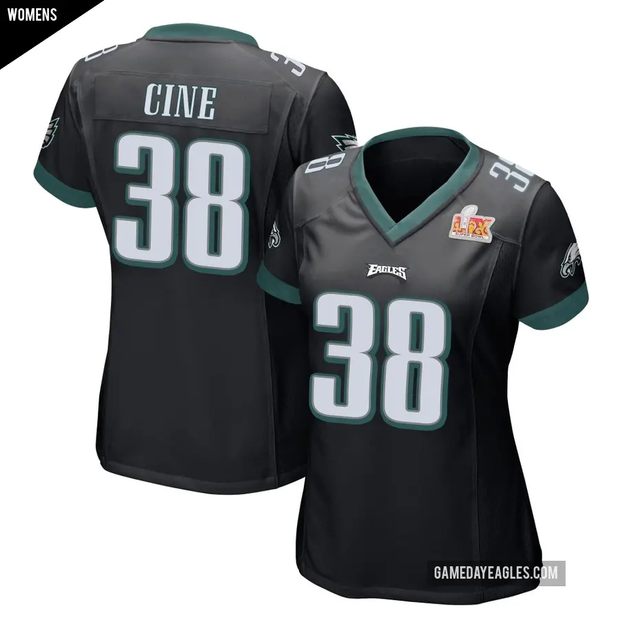 Women's Philadelphia Eagles ＃38 Lewis Cine Black Game Alternate Super Bowl LIX Jersey