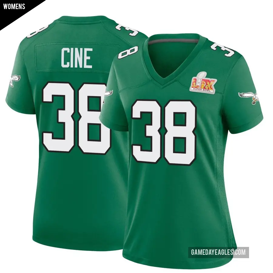 Women's Philadelphia Eagles ＃38 Lewis Cine Green Game Kelly Alternate Super Bowl LIX Jersey