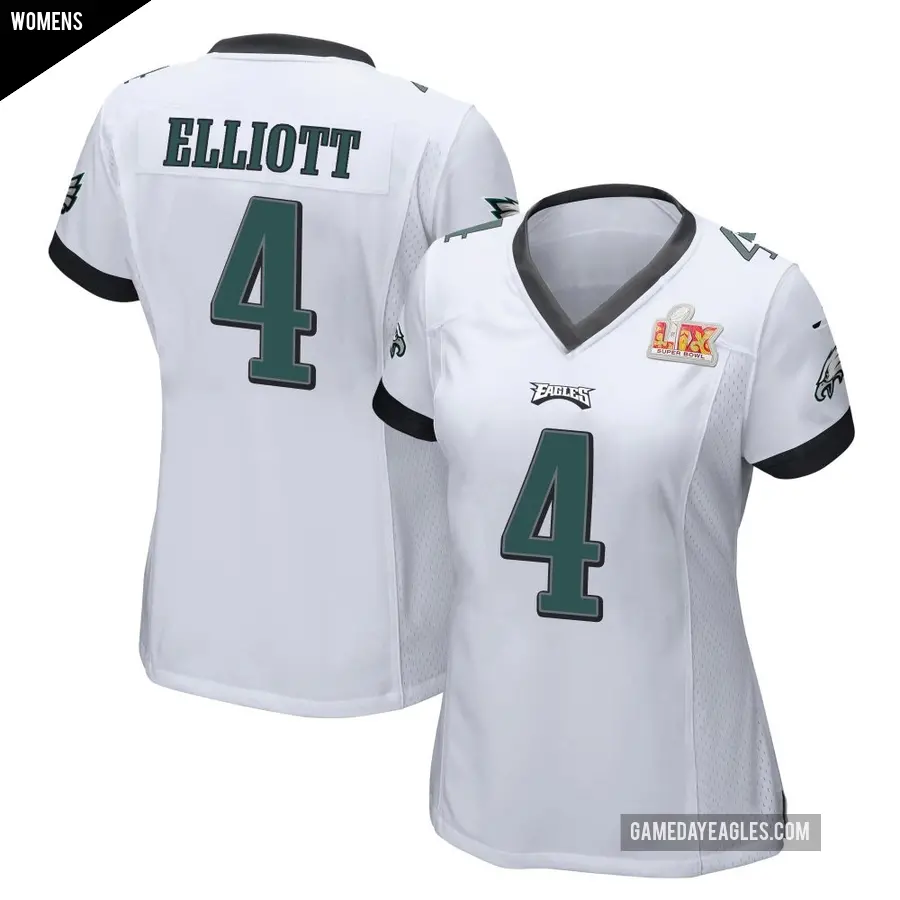 Women's Philadelphia Eagles ＃4 Jake Elliott White Game Super Bowl LIX Jersey