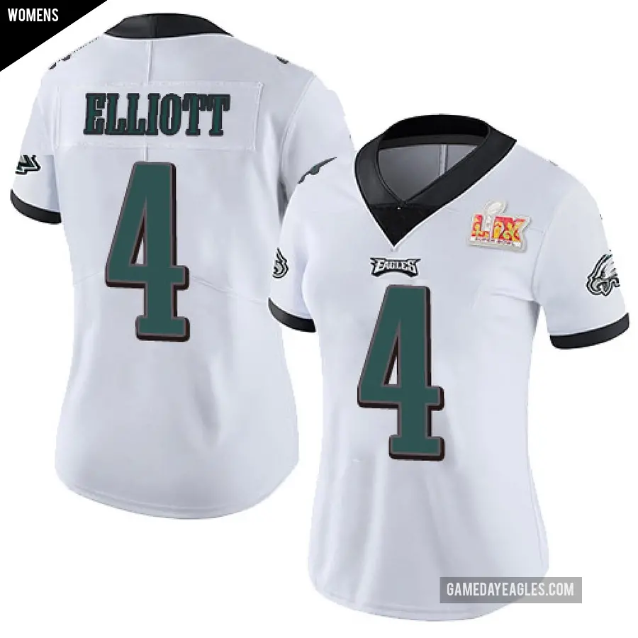 Women's Philadelphia Eagles ＃4 Jake Elliott White Limited Vapor Untouchable Super Bowl LIX Jersey