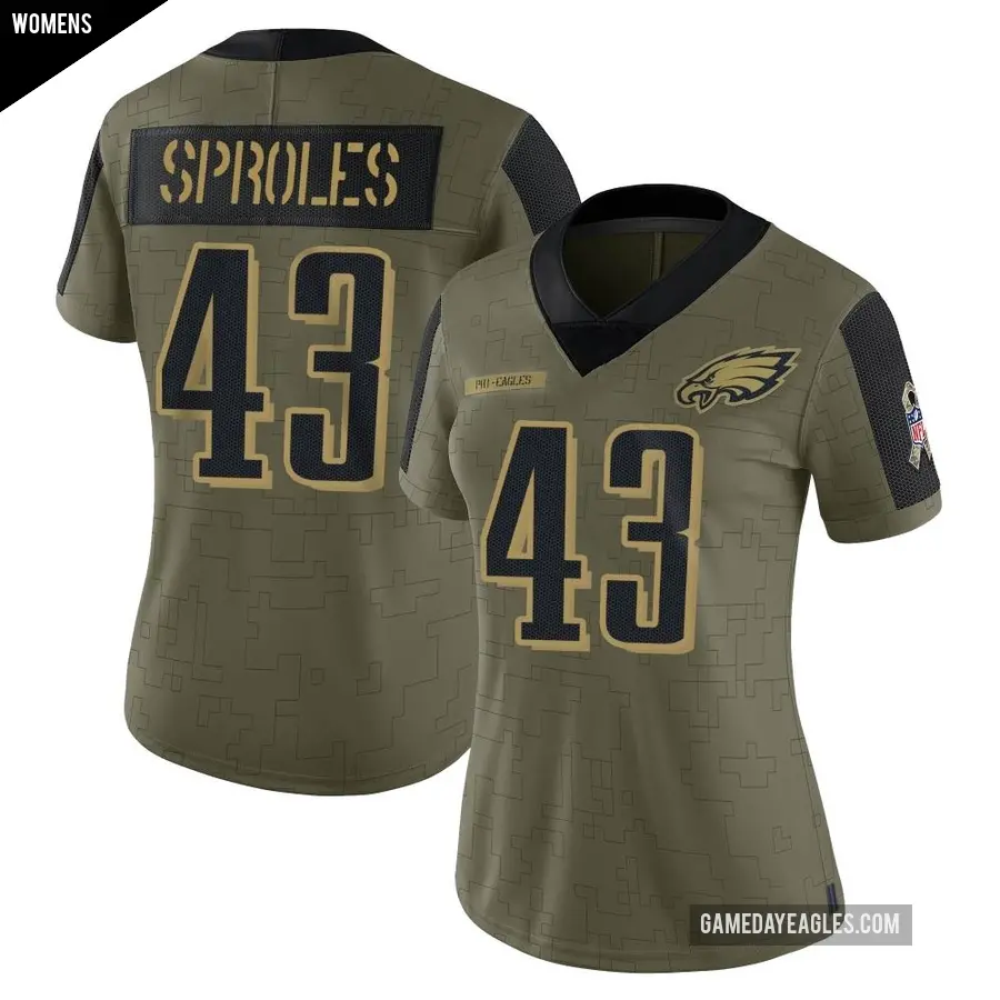 Women's Philadelphia Eagles ＃43 Darren Sproles Olive Limited 2021 Salute To Service Jersey