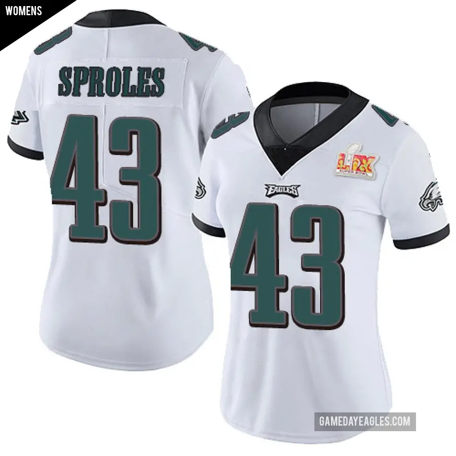 Women's Philadelphia Eagles ＃43 Darren Sproles White Limited Vapor Untouchable Super Bowl LIX Jersey
