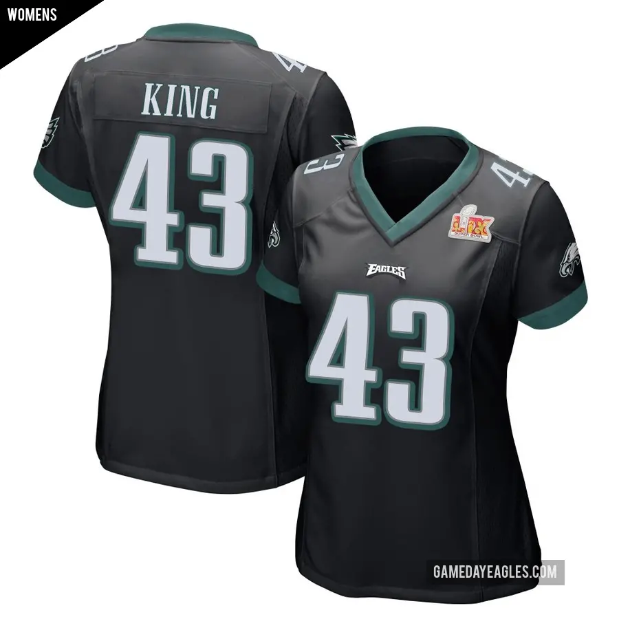 Women's Philadelphia Eagles ＃43 Johnny King Black Game Alternate Super Bowl LIX Jersey