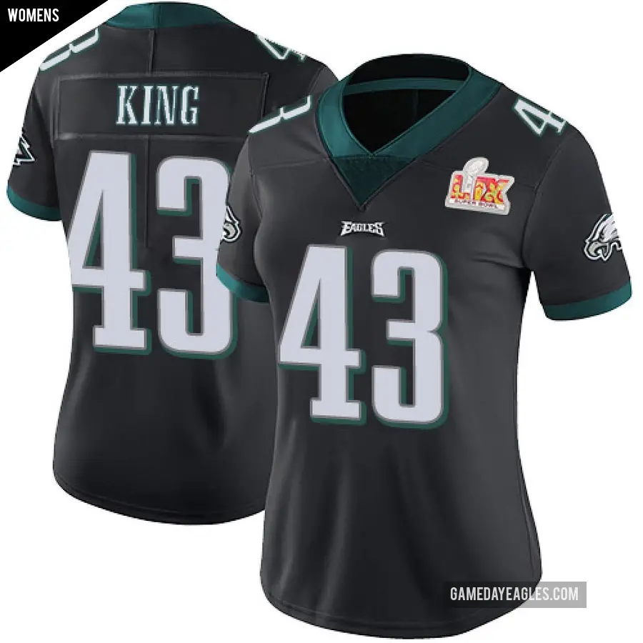 Women's Philadelphia Eagles ＃43 Johnny King Black Limited Alternate Vapor Untouchable Super Bowl LIX Jersey