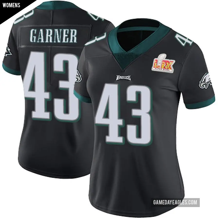 Women's Philadelphia Eagles ＃43 Mekhi Garner Black Limited Alternate Vapor Untouchable Super Bowl LIX Jersey