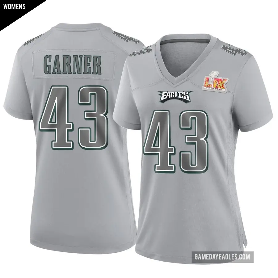 Women's Philadelphia Eagles ＃43 Mekhi Garner Gray Game Atmosphere Fashion Super Bowl LIX Jersey