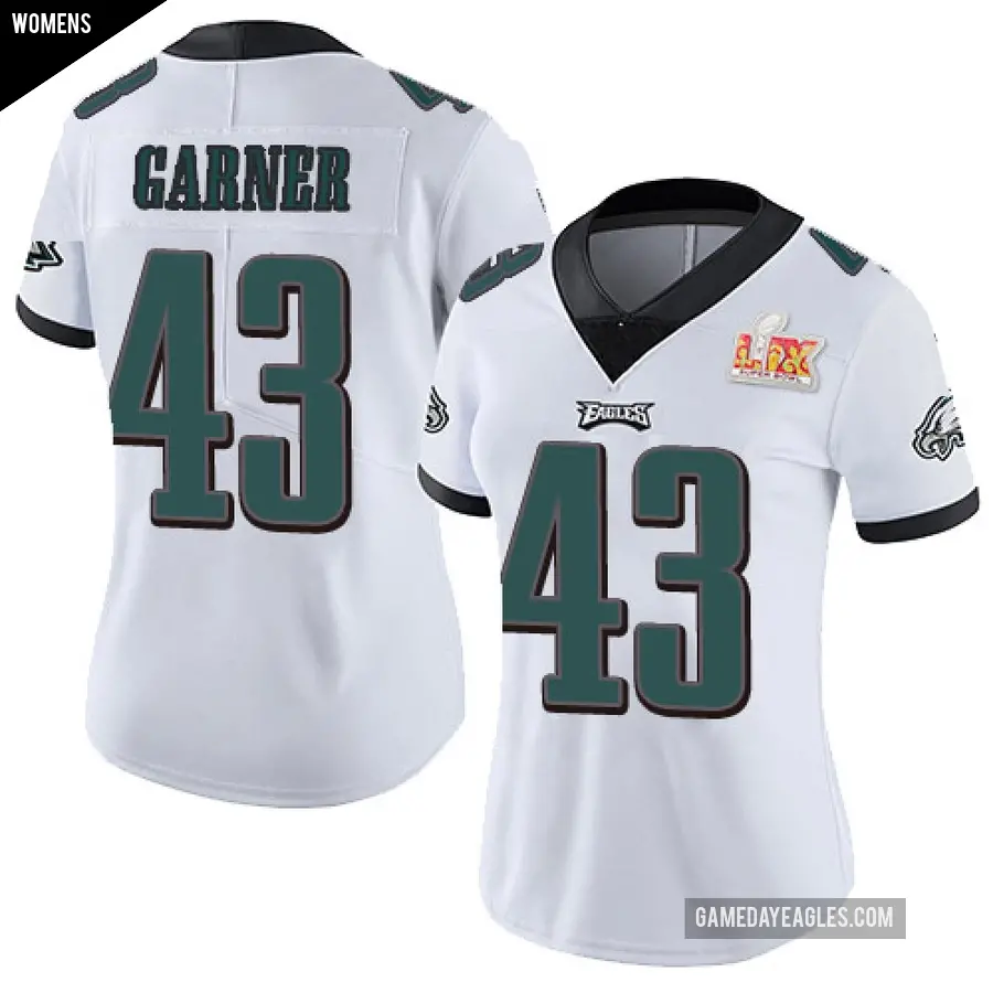 Women's Philadelphia Eagles ＃43 Mekhi Garner White Limited Vapor Untouchable Super Bowl LIX Jersey