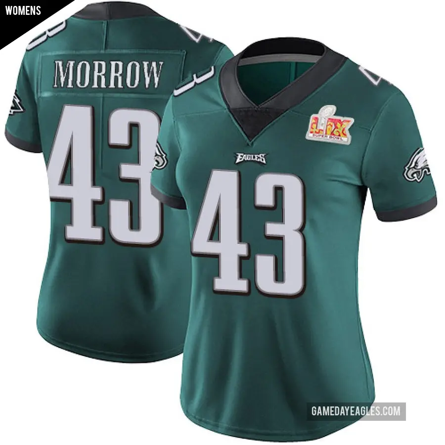 Women's Philadelphia Eagles ＃43 Nicholas Morrow Green Limited Midnight Team Color Vapor Untouchable Super Bowl LIX Jersey