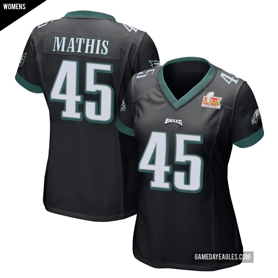 Women's Philadelphia Eagles ＃45 Ochaun Mathis Black Game Alternate Super Bowl LIX Jersey
