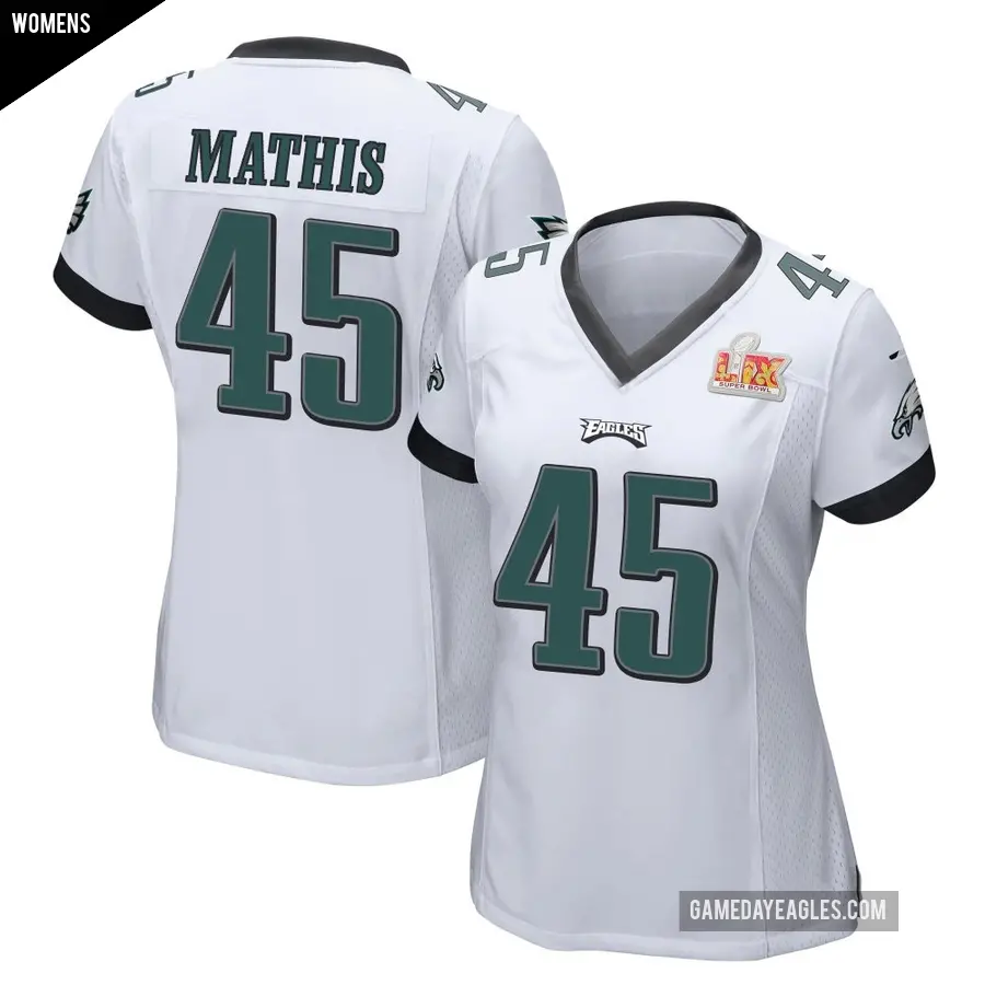 Women's Philadelphia Eagles ＃45 Ochaun Mathis White Game Super Bowl LIX Jersey