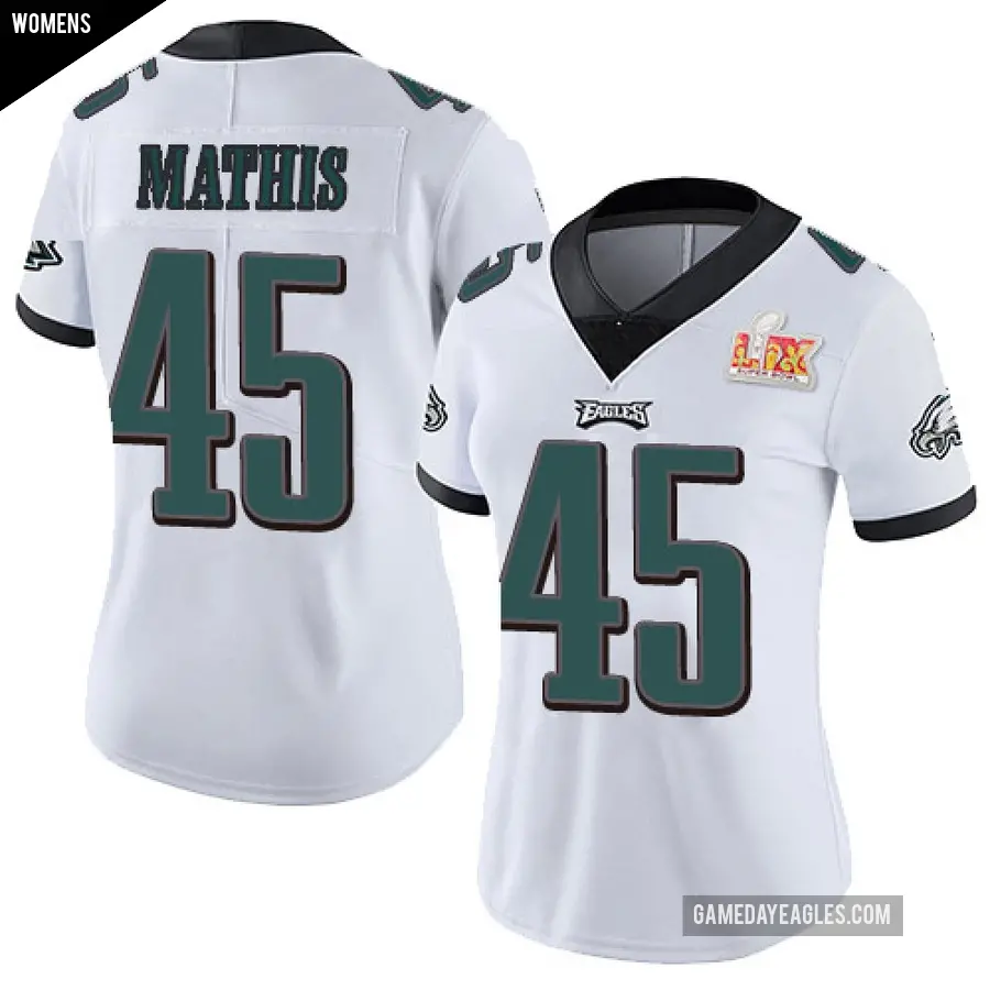 Women's Philadelphia Eagles ＃45 Ochaun Mathis White Limited Vapor Untouchable Super Bowl LIX Jersey