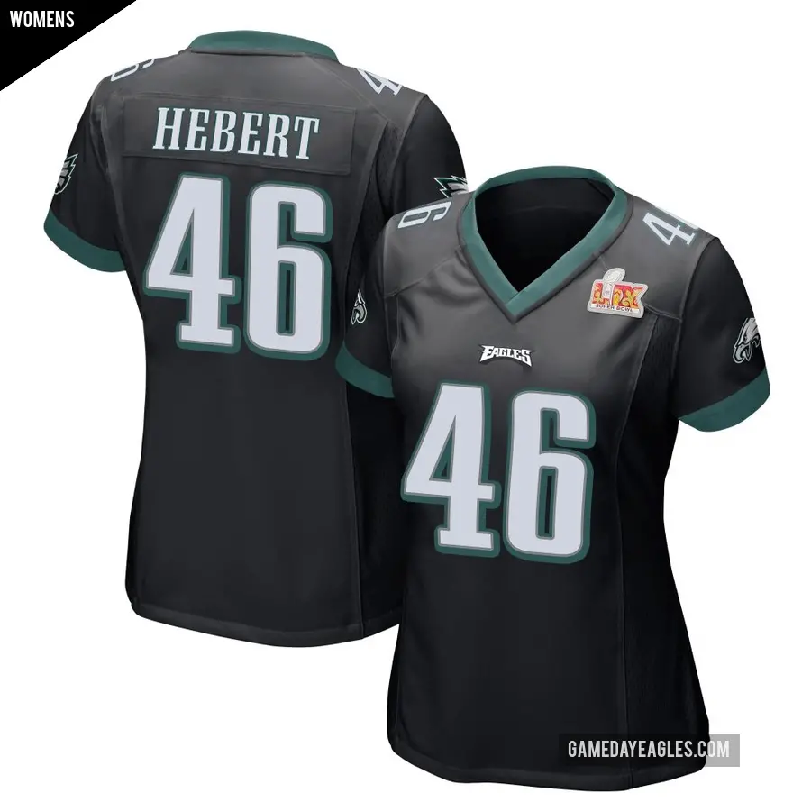Women's Philadelphia Eagles ＃46 Griffin Hebert Black Game Alternate Super Bowl LIX Jersey