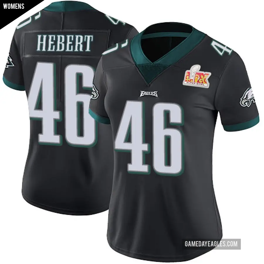 Women's Philadelphia Eagles ＃46 Griffin Hebert Black Limited Alternate Vapor Untouchable Super Bowl LIX Jersey