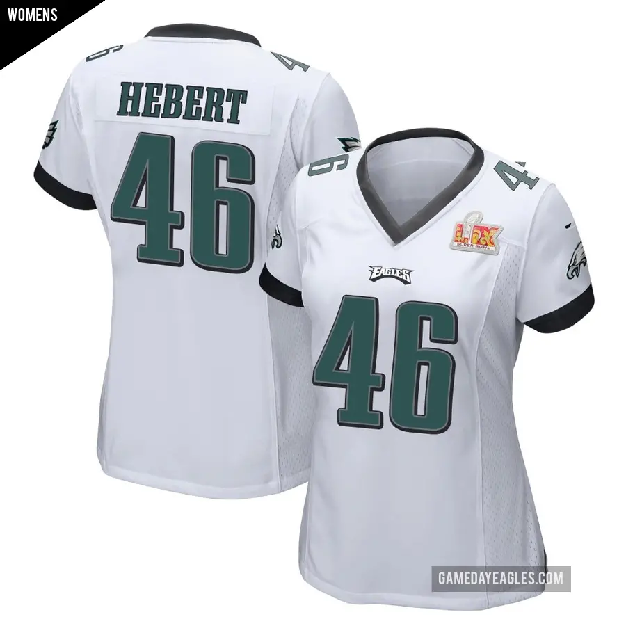 Women's Philadelphia Eagles ＃46 Griffin Hebert White Game Super Bowl LIX Jersey