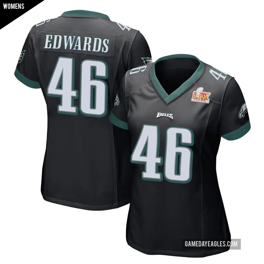 Women's Philadelphia Eagles ＃46 Herman Edwards Black Game Alternate Super Bowl LIX Jersey