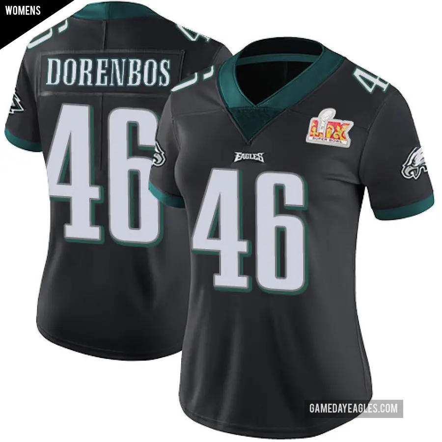 Women's Philadelphia Eagles ＃46 Jon Dorenbos Black Limited Alternate Vapor Untouchable Super Bowl LIX Jersey