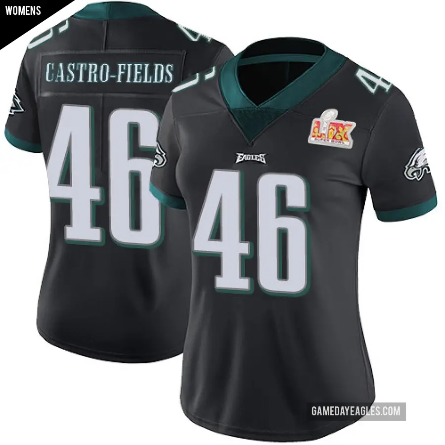 Women's Philadelphia Eagles ＃46 Tariq Castro-Fields Black Limited Alternate Vapor Untouchable Super Bowl LIX Jersey