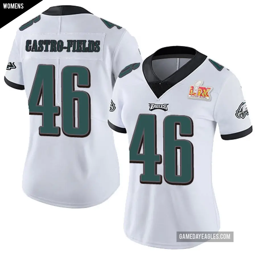 Women's Philadelphia Eagles ＃46 Tariq Castro-Fields White Limited Vapor Untouchable Super Bowl LIX Jersey